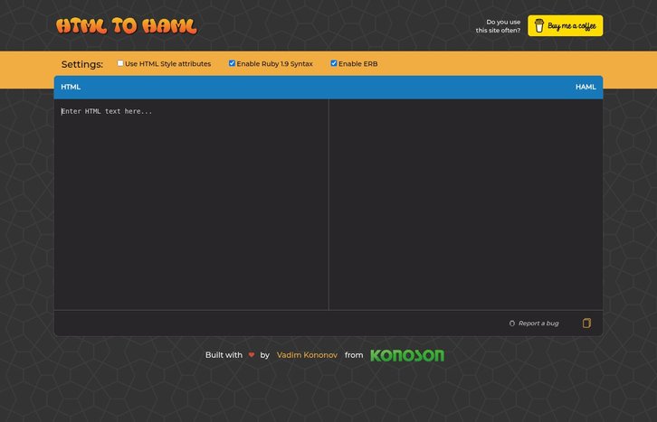 Screenshot of HTML to HAML Converter