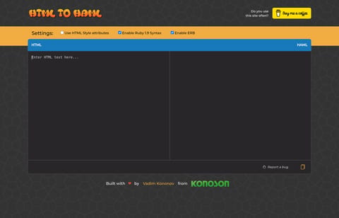 Screenshot of HTML to HAML Converter